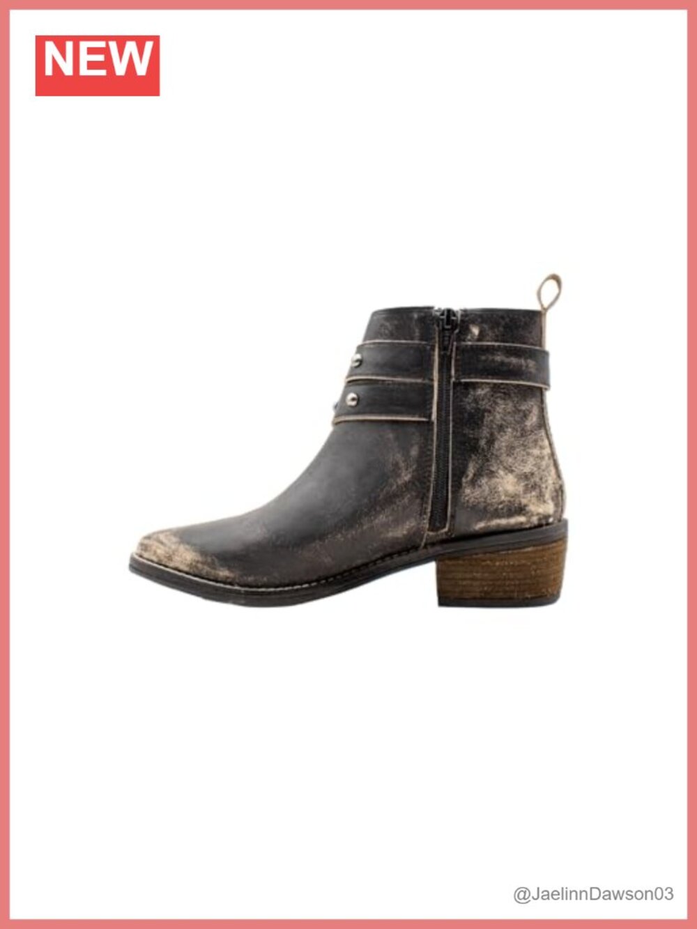 Distressed Leather Ankle Bootie with Heel, Inside Zipper & Padded Insole